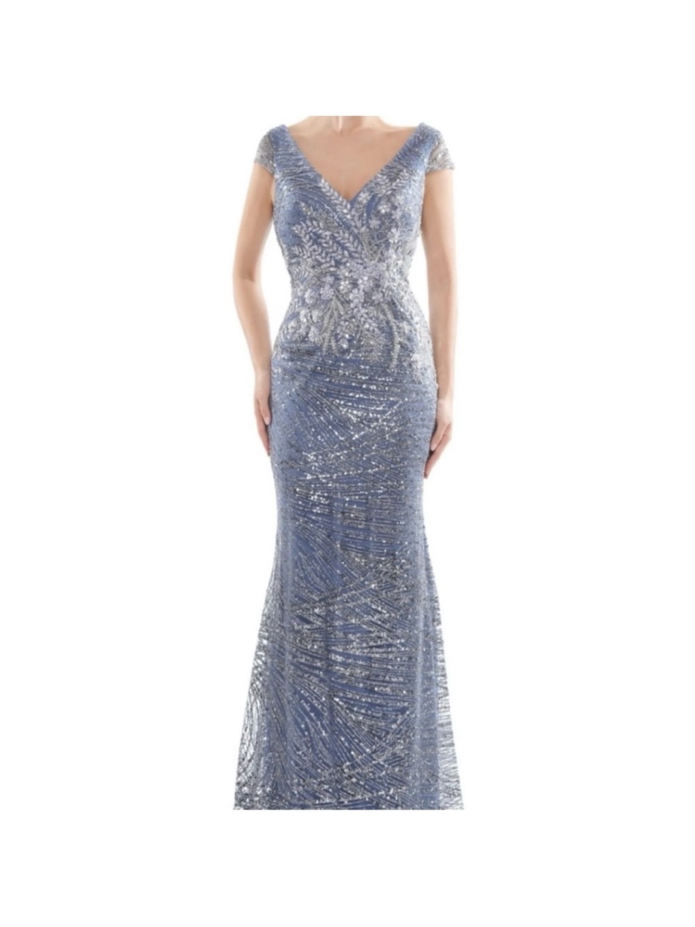 Rina diMontella Silver-Blue Sequin Maxi Dress